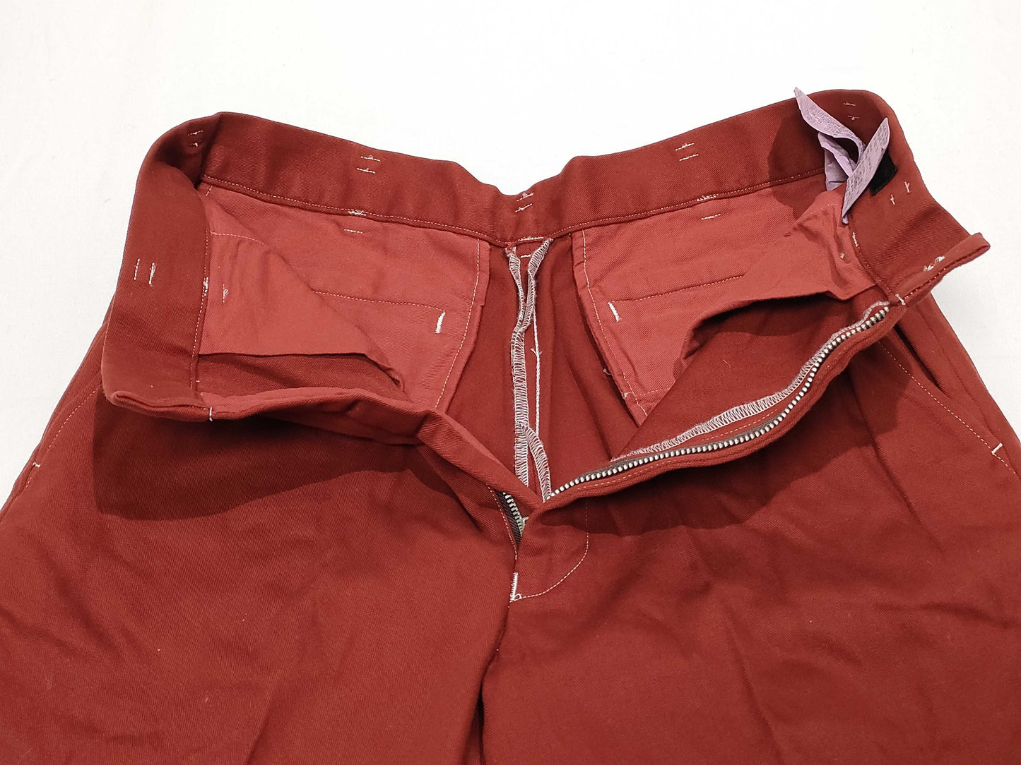 COMME des GARÇONS Homme Plus Men's AD1999 99AW Souvenir Kitsch Hermès Period Dyed Cotton Pants in Terracotta, Red, and Brown