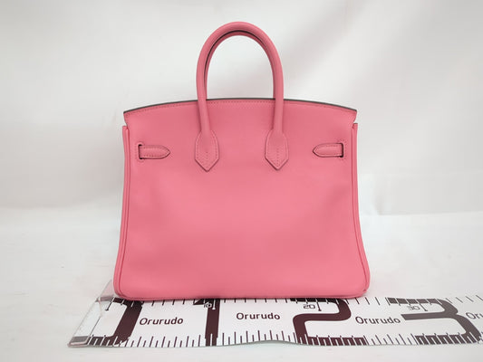 HERMES Birkin 25 Swift Rose Azalee Handbag with GD Hardware and A Stamp