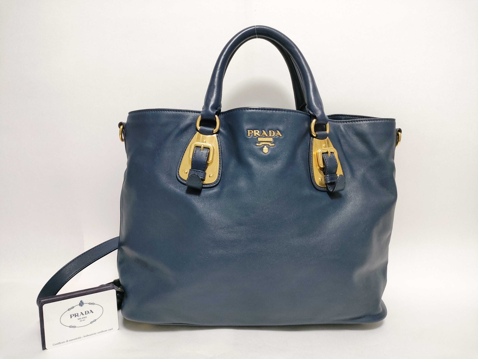 PRADA Prada Tessuto Logo 2-Way Handbag Navy