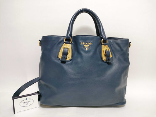 PRADA Prada Tessuto Logo 2-Way Handbag Navy