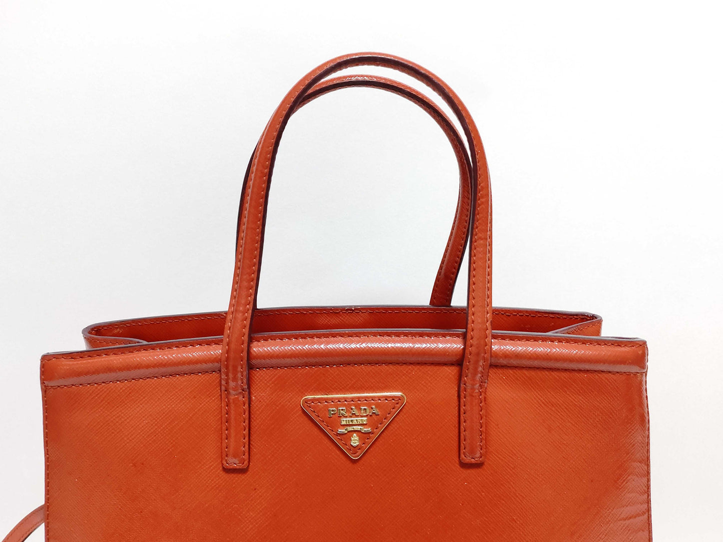 PRADA Prada Triangle Plate Enamel Saffiano 2-Way Handbag