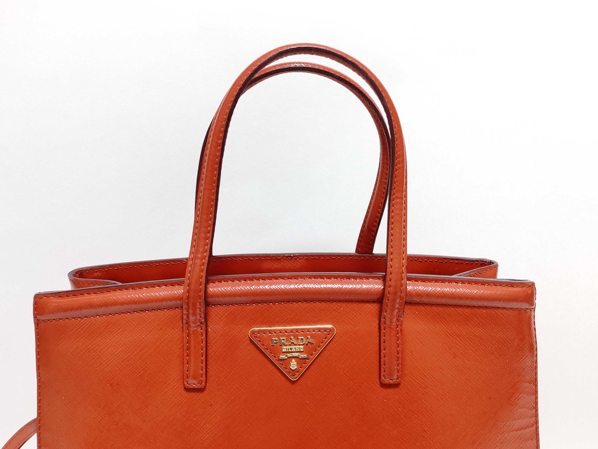 PRADA Prada Triangle Plate Enamel Saffiano 2-Way Handbag