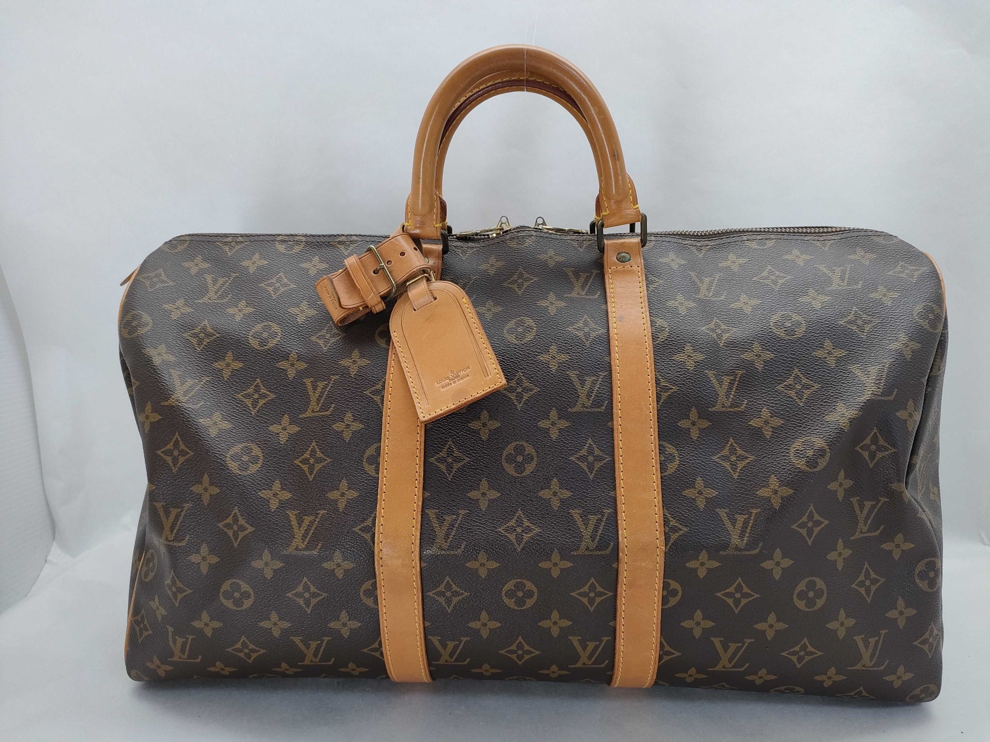 LOUIS VUITTON Monogram Keepall 50 M41426 VI882 Poignier Name Tag Boston Bag
