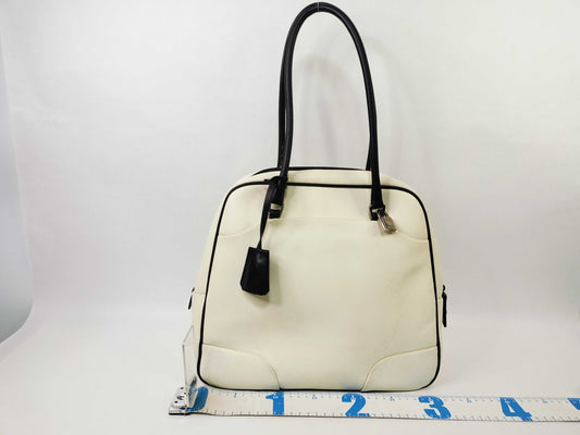 PRADA All Leather Bowling Bag Boston Bag Two-Tone Boston Bag