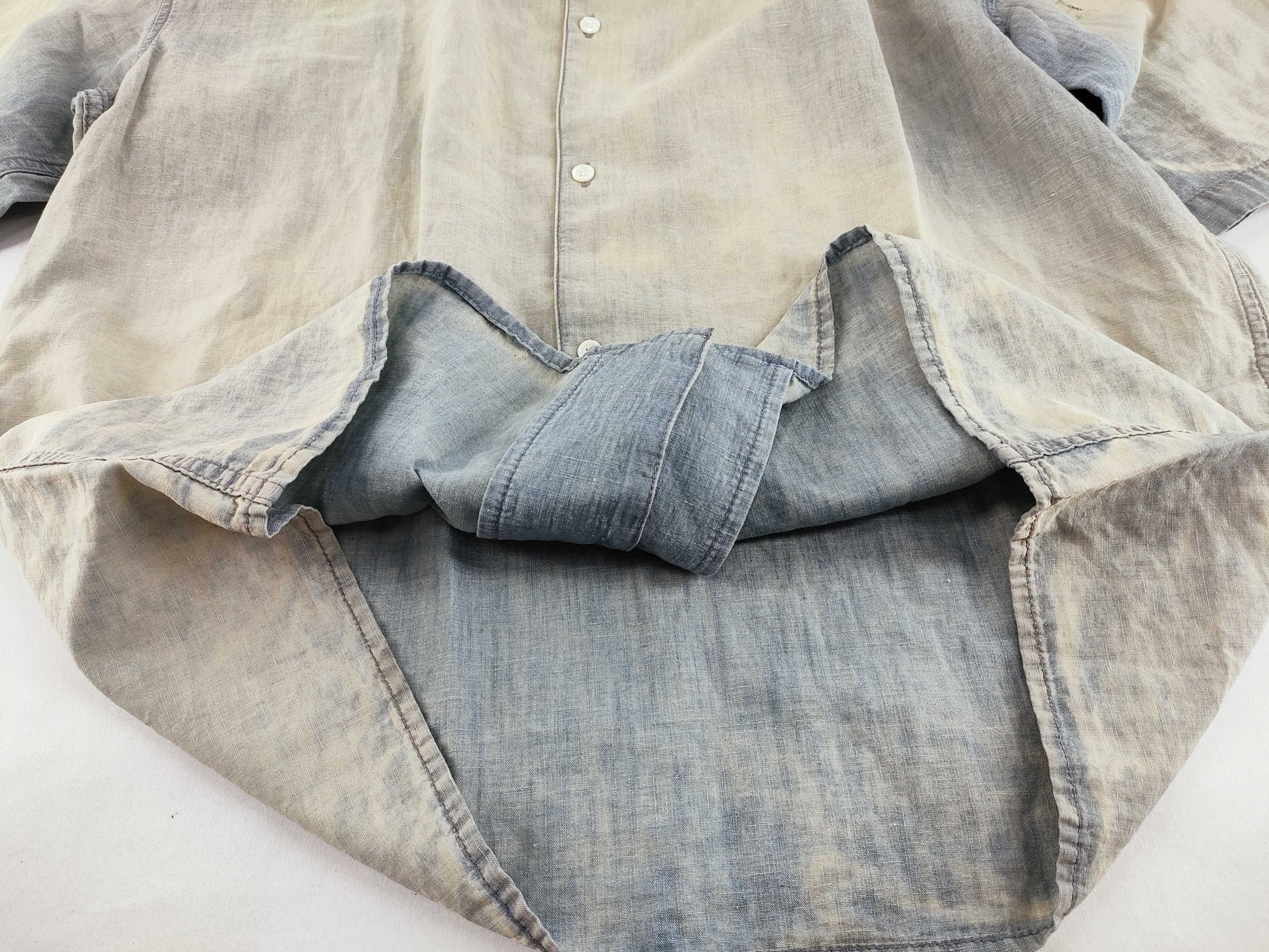 LOEWE 24SS Leather Logo Patch Washed Distressed Short Sleeve Shirt Size 38 Tops