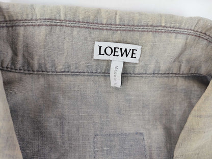 LOEWE 24SS Leather Logo Patch Washed Distressed Short Sleeve Shirt Size 38 Tops
