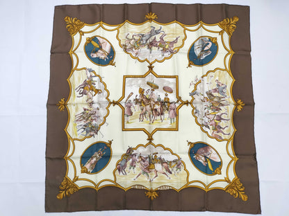 HERMES Carre HERMES Carre 90 Brown Scarf
