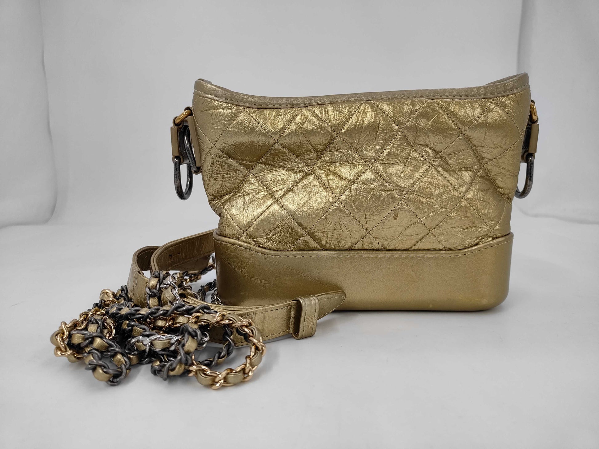 CHANEL CHANEL Leather Gabriel de Hobo 24283165 Gold Silver/Gold Hardware Shoulder Bag