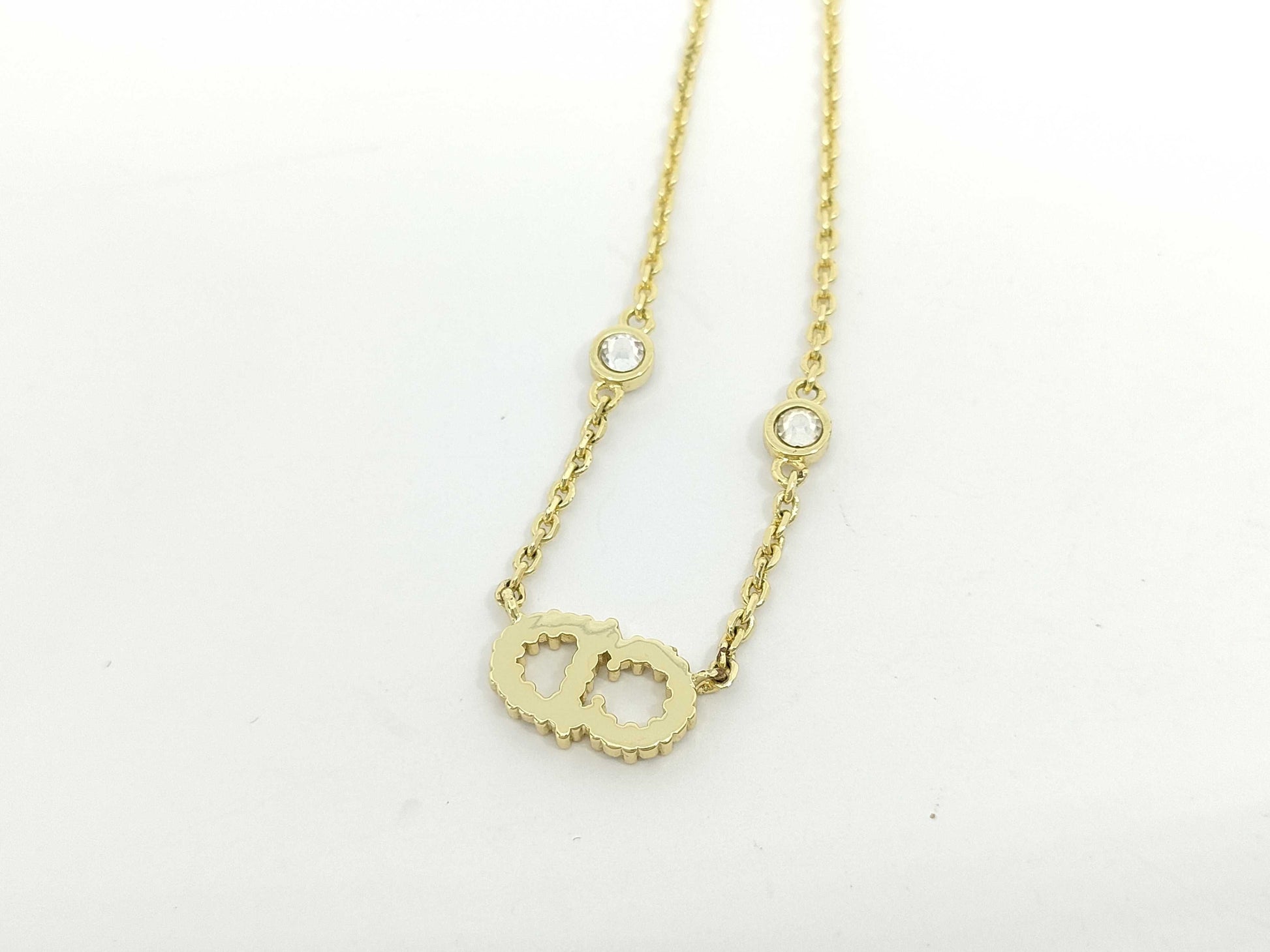 Dior Rhinestone F Pearl Necklace with Box Necklace