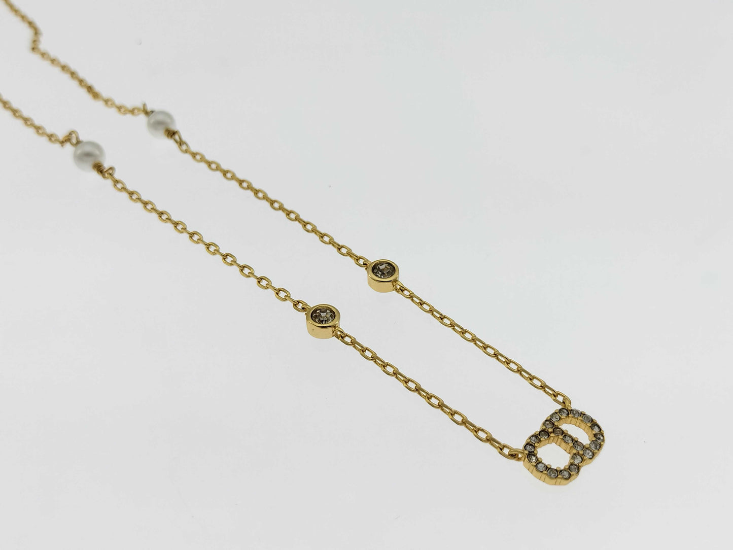 Dior Logo Rhinestone Pearl Necklace