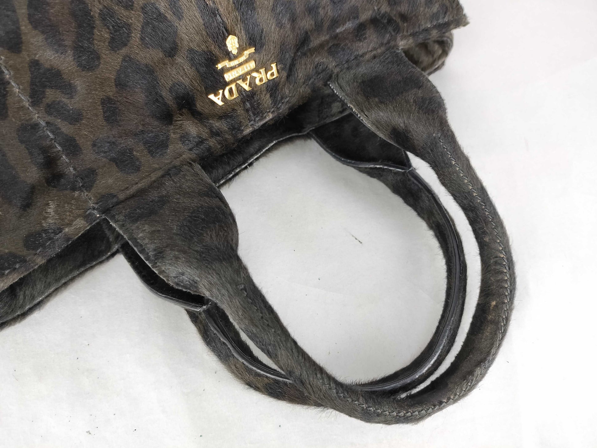 PRADA Prada Harako Leopard Print Canapa Handbag