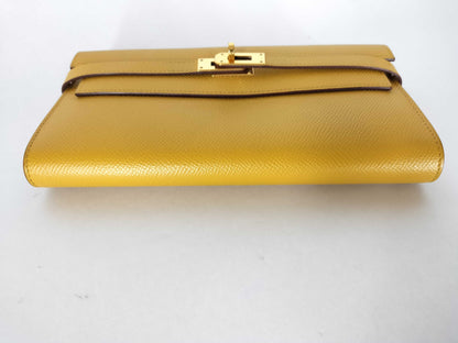 HERMES Kelly Wallet, Epson, C Stamp, Jaune Ambre, Gold Hardware