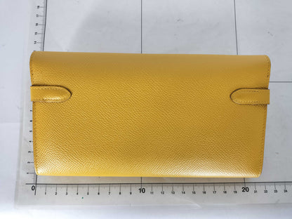 HERMES Kelly Wallet, Epson, C Stamp, Jaune Ambre, Gold Hardware