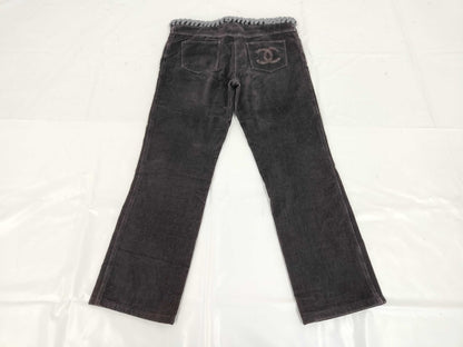 CHANEL 02A Cotton Velvet Pants with Coco Mark P20040 Black Size 42