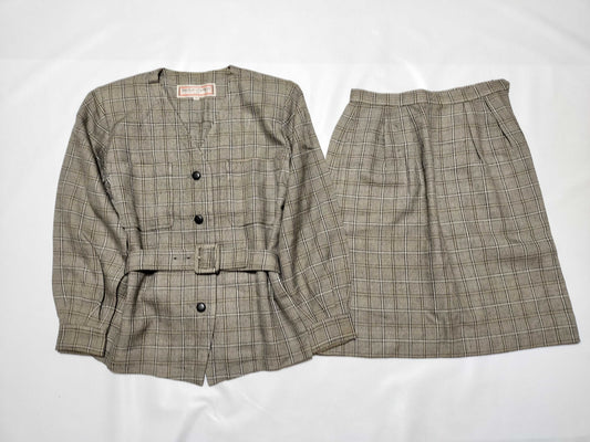 Yves Saint Laurent Wool Check Set, Beige, Size M, Other Apparel