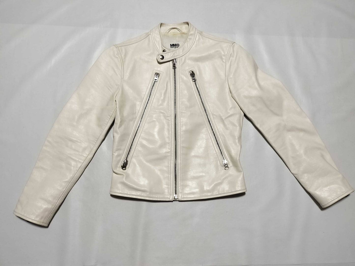 Maison Margiela MM6 20SS Leather Eight-Shaped Rider's Jacket, White, Size 36