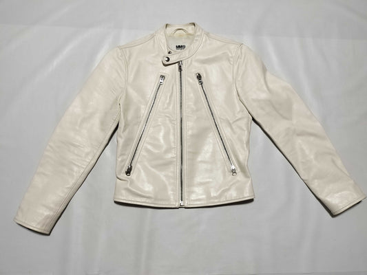 Maison Margiela MM6 20SS Leather Eight-Shaped Rider's Jacket, White, Size 36