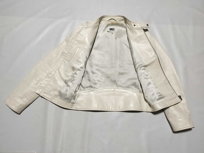 Maison Margiela MM6 20SS Leather Eight-Shaped Rider's Jacket, White, Size 36
