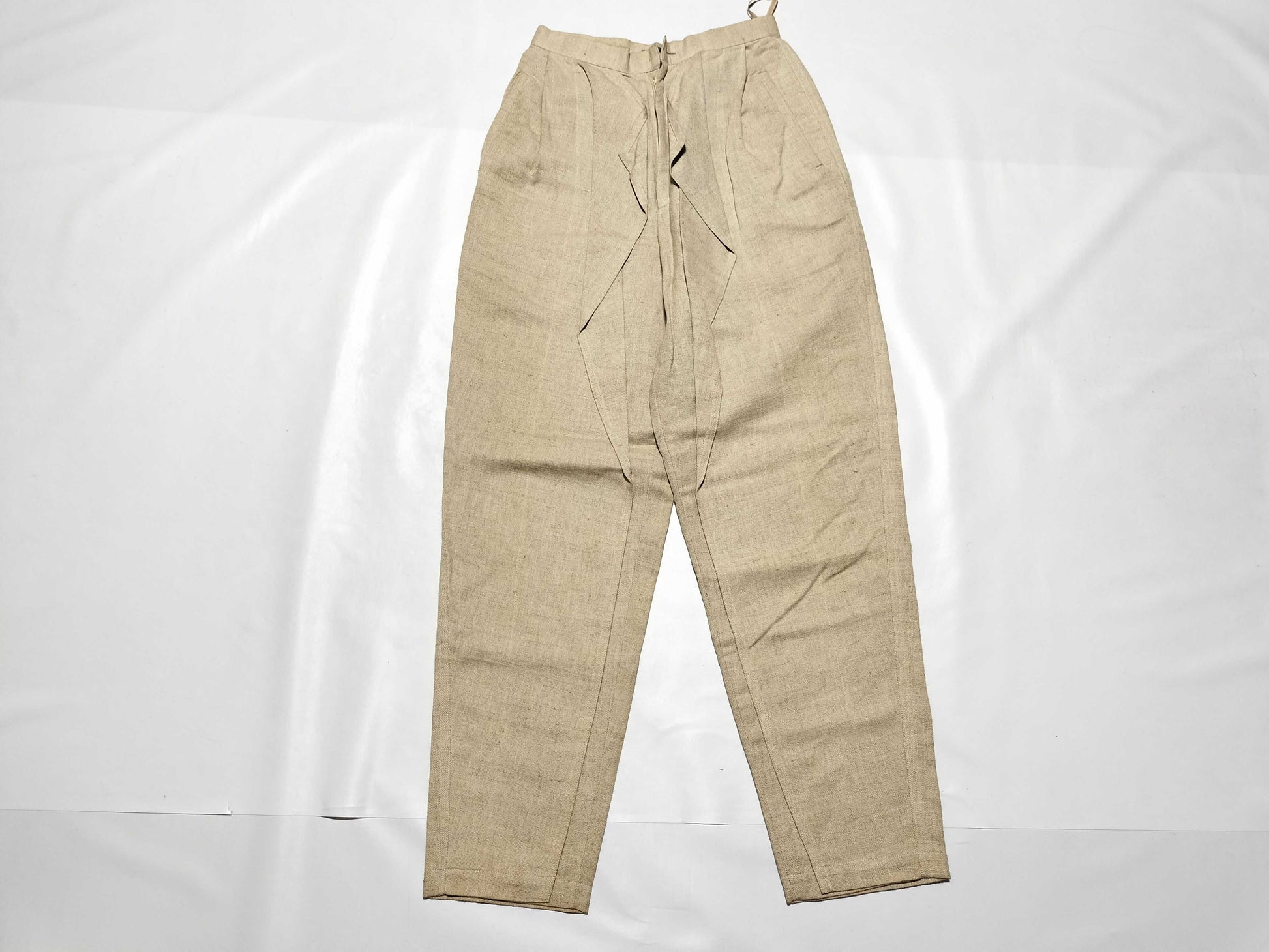 ISSEY MIYAKE 1986 1980s Linen Slacks with Modified Pleats, MG441046, Beige