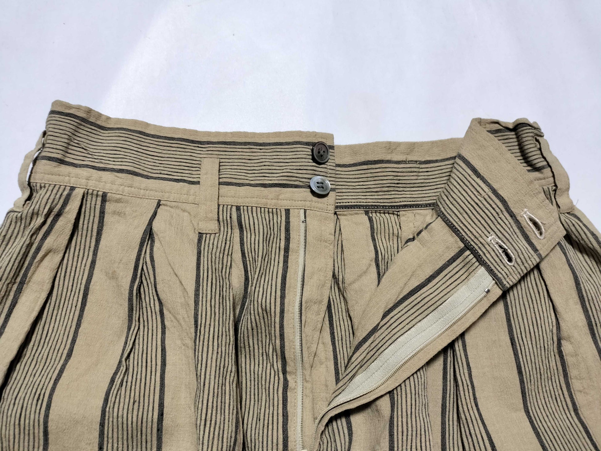 ISSEY MIYAKE 80s Brush Tag Linen Striped Skirt JG52118 Beige M Skirt