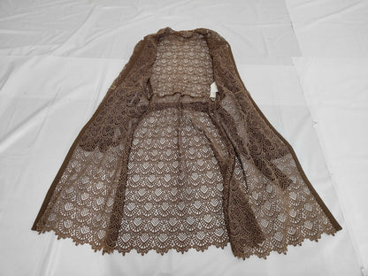 VALENTINO Cotton Full Lace Belted Coat Brown Size 42 Cardigan