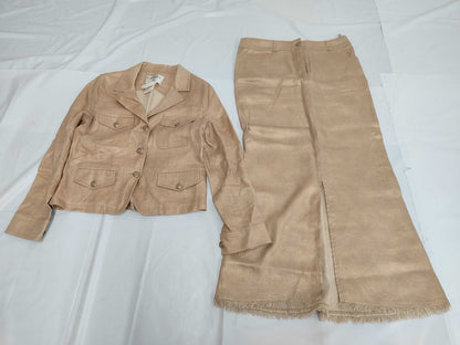 CHANEL 05P Coco Button Linen x Silk Lame Jacket and Skirt Set Other Apparel