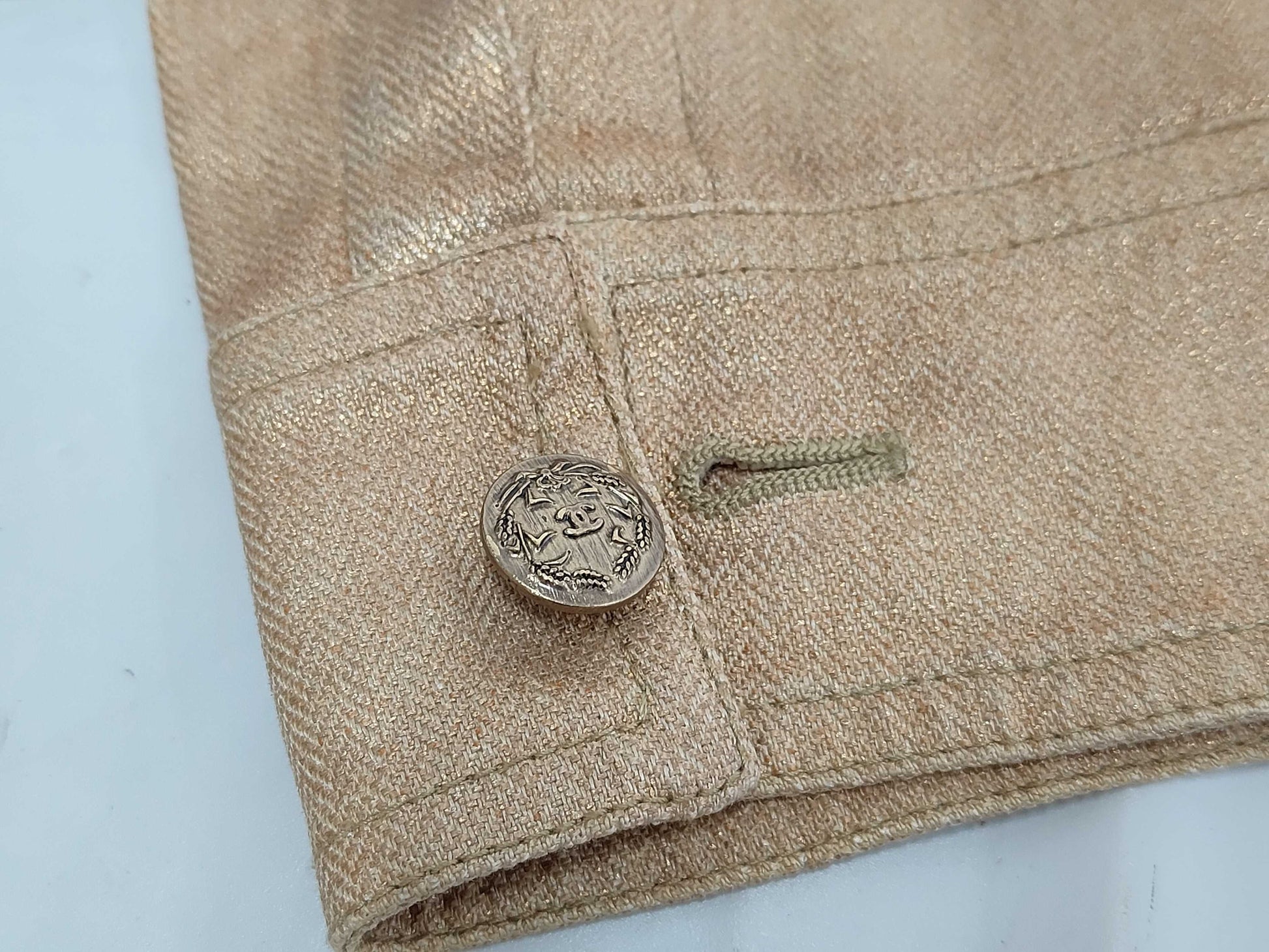 CHANEL 05P Coco Button Linen x Silk Lame Jacket and Skirt Set Other Apparel