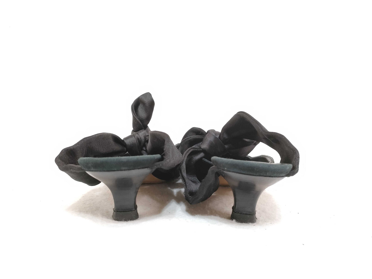 The Row COCO Suede Mules with Ribbon, Black, Size 38