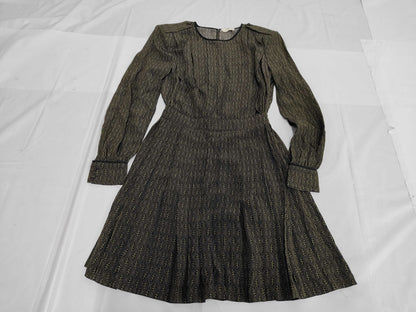 FENDI Shoulder Pad All-Over Print Silk Dress FDA578 Green Size 40 Dress