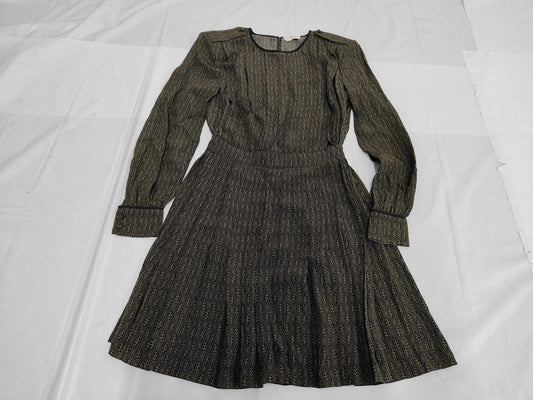 FENDI Shoulder Pad All-Over Print Silk Dress FDA578 Green Size 40 Dress