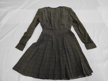 FENDI Shoulder Pad All-Over Print Silk Dress FDA578 Green Size 40 Dress