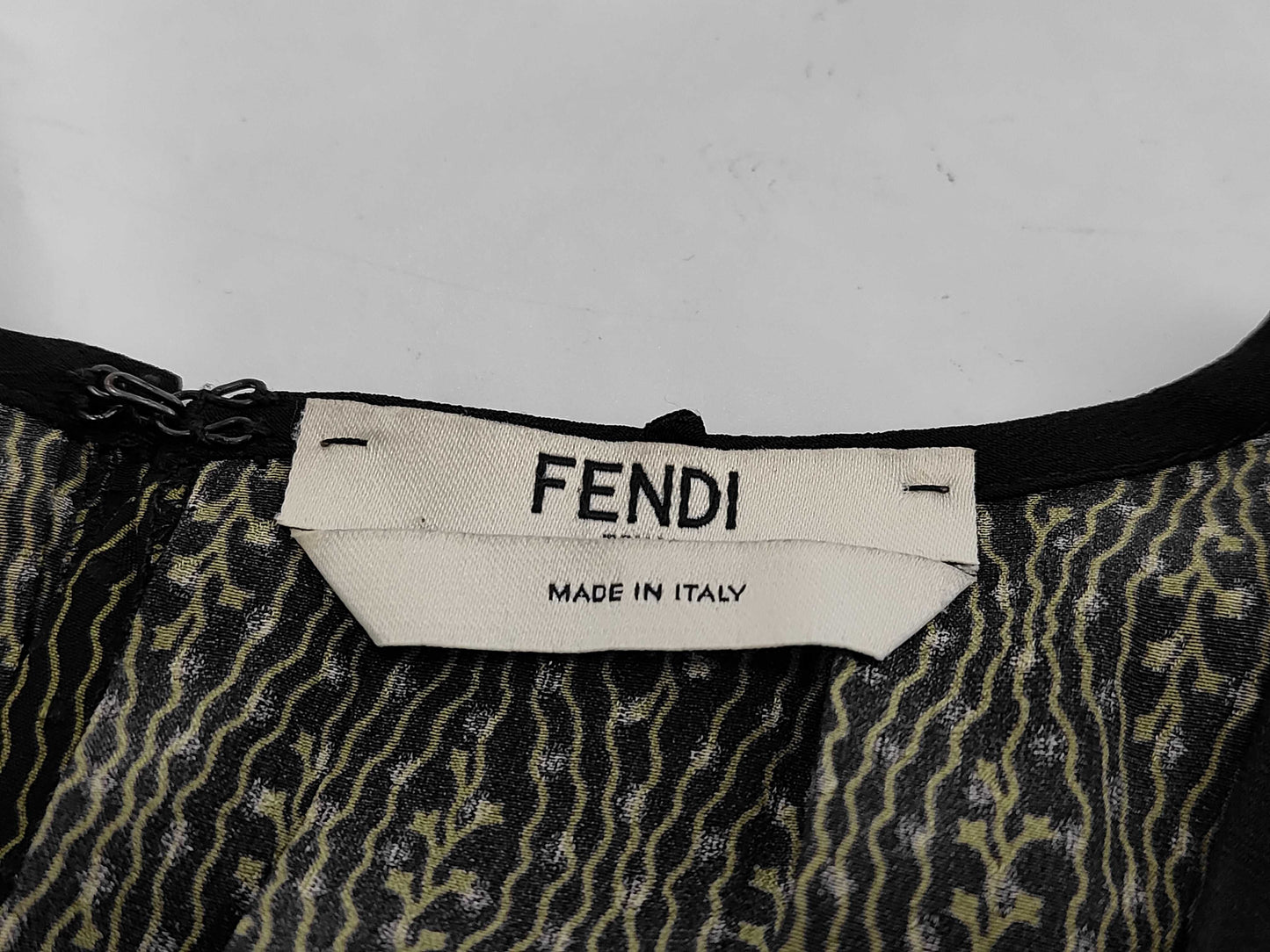 FENDI Shoulder Pad All-Over Print Silk Dress FDA578 Green Size 40 Dress