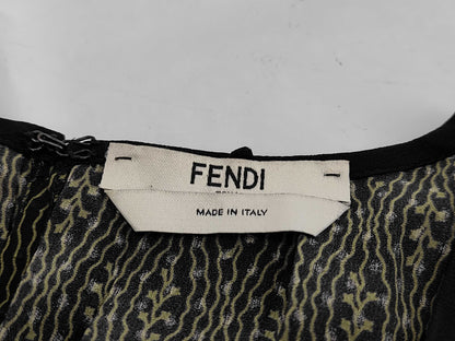 FENDI Shoulder Pad All-Over Print Silk Dress FDA578 Green Size 40 Dress