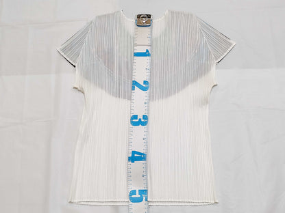 ISSEY MIYAKE Pleats Please Issey Miyake wool and knit print transfer short-sleeved crew neck top PP21-JK741 White Multicolor Top
