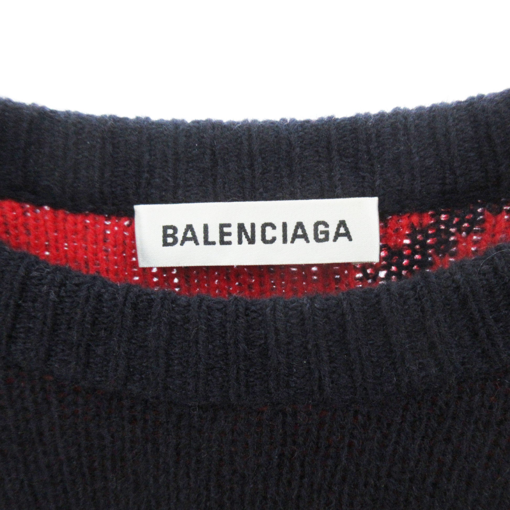 BALENCIAGA Jacquard Knit Sweater 555279 T1473 Logo Print All-Over Print XS Wool Navy Red Balenciaga Japan Tops