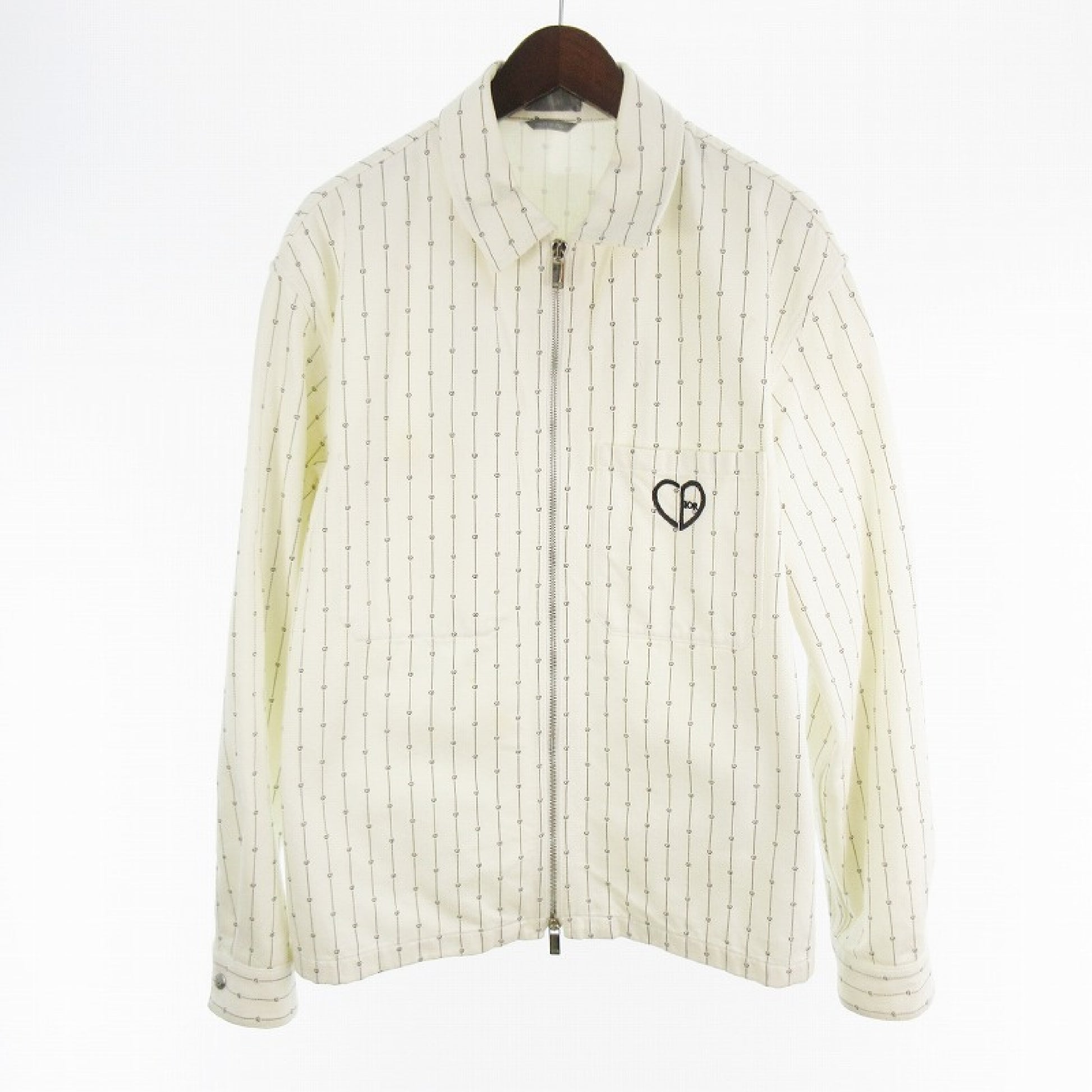 Dior 22SS 48 Heart Logo Denim Jacket, Excellent Condition, Heart Logo Denim Jacket, Swing Top, White, 213D486A5448, Christian Dior Co., Ltd.