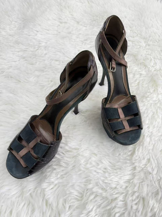 MARNI Made in Italy Size 37 High Heel Sandals with Waterproof Base, Suede and Patent Leather, Size 37 Pumps