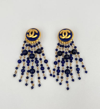 CHANEL Coco Mark 95A Earrings GP Navy x Gold Earrings