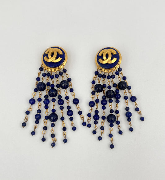 CHANEL Coco Mark 95A Earrings GP Navy x Gold Earrings