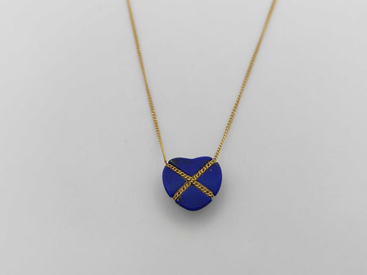 Tiffany & Co. Chain Cross Heart Lapis Lazuli Necklace in Yellow Gold 750, 3.1g 