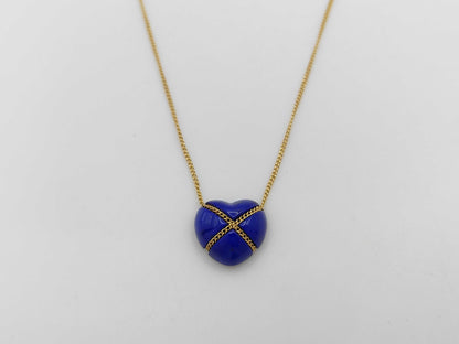 Tiffany & Co. Chain Cross Heart Lapis Lazuli Necklace in Yellow Gold 750, 3.1g 