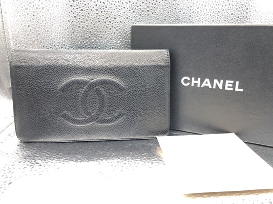 CHANEL Coco Mark Bifold Long Wallet with Sticker 15306136 Caviar Skin Black Wallet