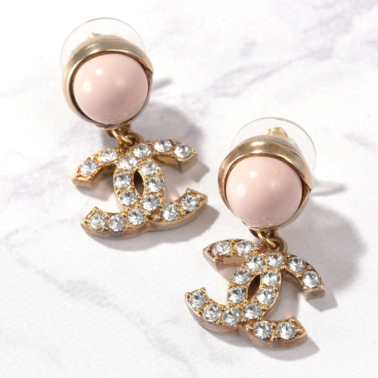 CHANEL CHANEL Coco Mark Rhinestone Gold Earrings C22A Earrings