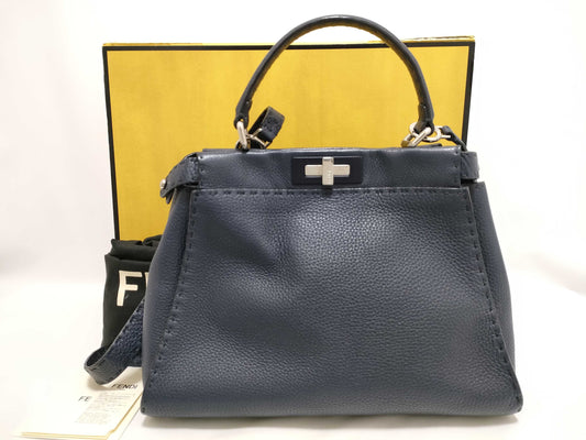 FENDI Peekaboo Selleria 8BN290 Black Handbag