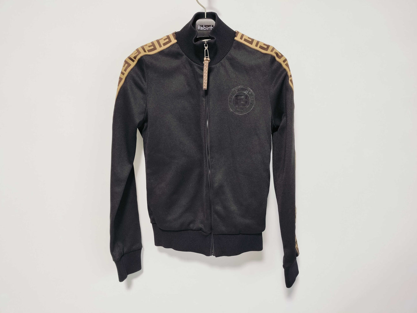 FENDI Zucca Print Zip-Up Jacket, Black, Size 38