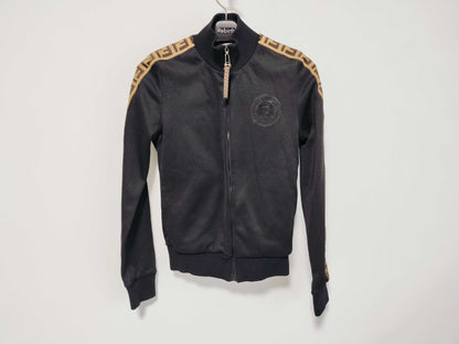 FENDI Zucca Print Zip-Up Jacket, Black, Size 38