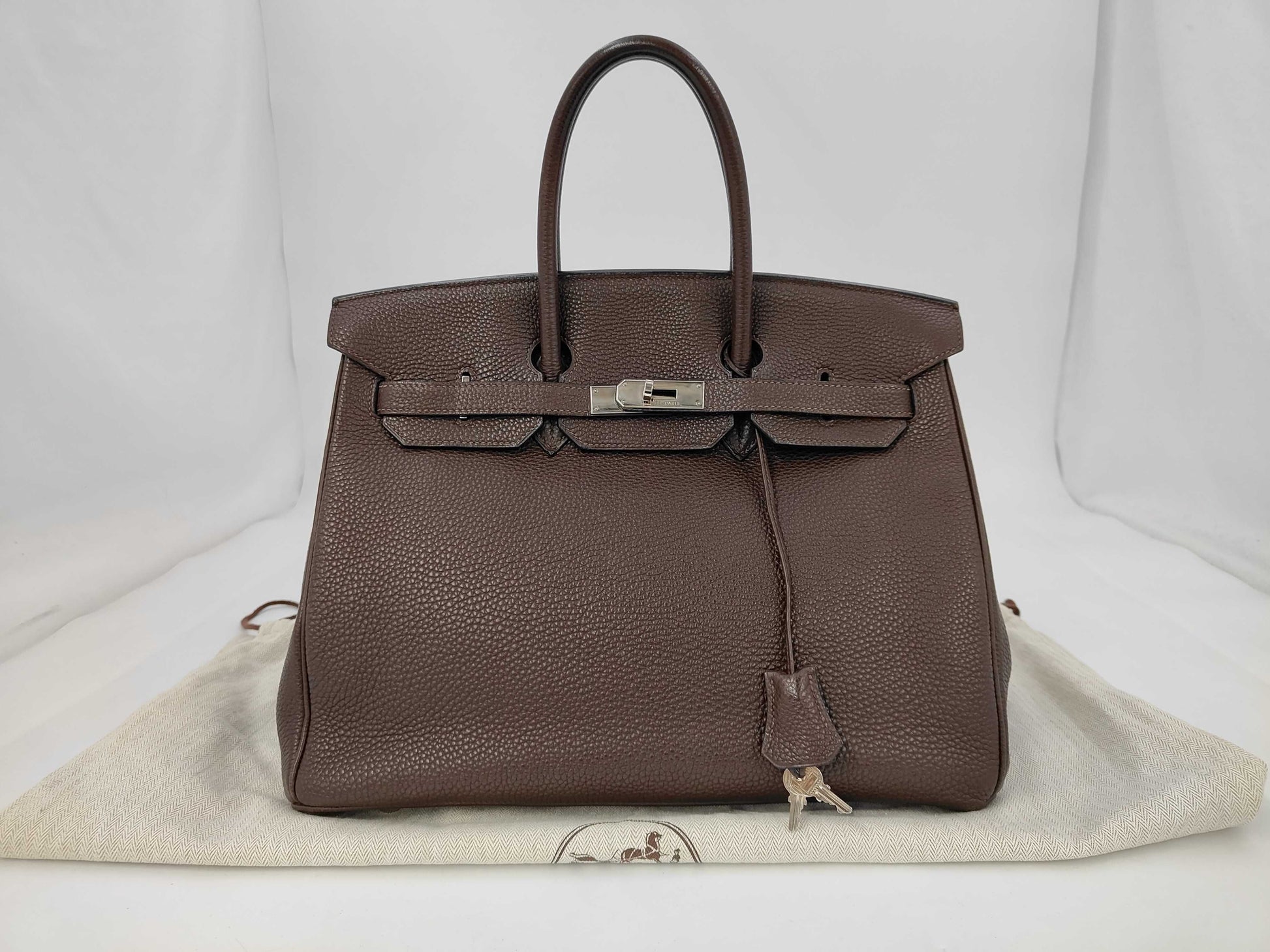 HERMES Birkin 35 Togo Brown Handbag with Silver Hardware