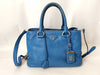 PRADA Prada 2-Way Handbag with Triangular Plate, Leather, Blue