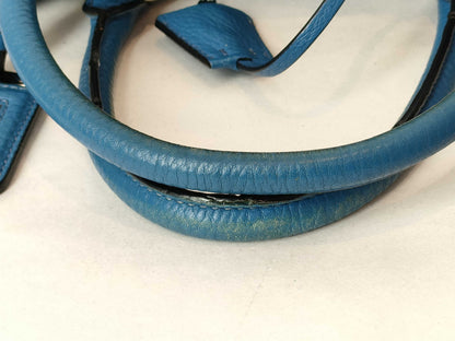 PRADA Prada 2-Way Handbag with Triangular Plate, Leather, Blue