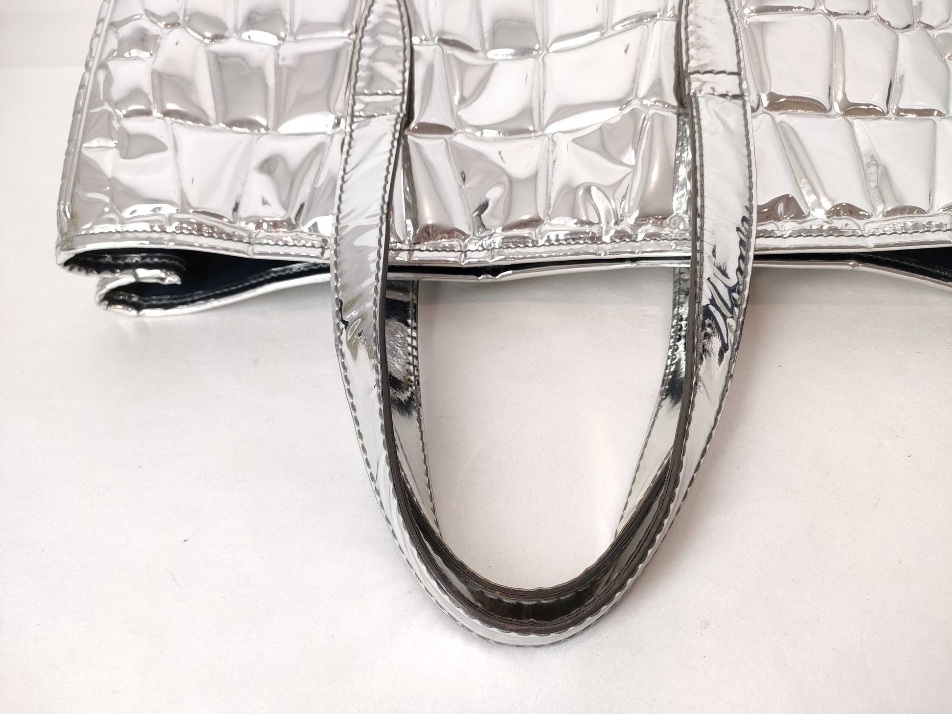 Yves Saint Laurent 188651 Tote Bag Handbag Embossed PVC Silver Tote Bag